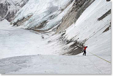 Jamie rappels back toward home at Camp II. It was a good first day on the Lhotse Face.