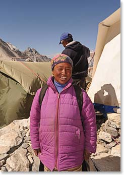Our long time favorite yak driver and dear friend, Nim Phuti, was second to congratulate the team. Nim Phuti’s husband, Lakpa, was on the first Canadian ascent of Everest in 1982.