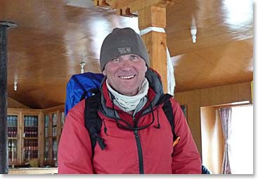 Wally ready to go down to Pangboche to meet the Hanesbrands group.