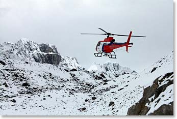 A helicopter evacuation on the way up to base camp