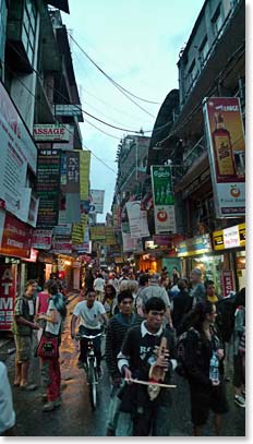 Thamel, the Kathmandu shopping district as a pedestrian street.  The way it should be!