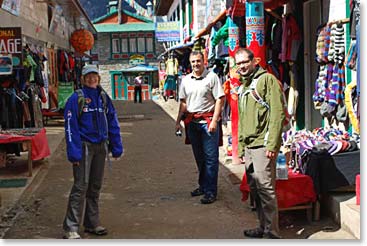 Allison, George and Dave meander through the streets of Namche.