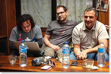 Drew, Dave and George relaxing in the lodge.