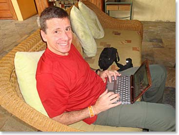 Hugo talking to his family on Skype