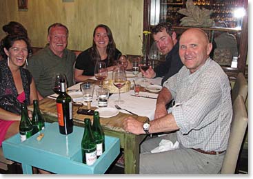 Team Reunion.  Stuart brought us several bottles of a fine Mendoza Cabernet.