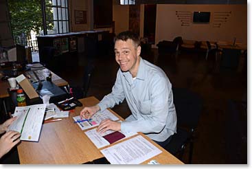Jussi is excited as he is doing the paperwork to obtain his permit