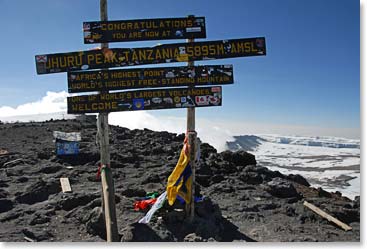 Welcomed by the famous Uhuru Point Summit Sign