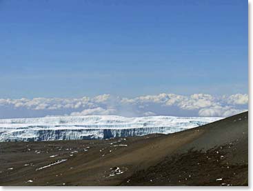 Passing the Kibo glacier, almost there