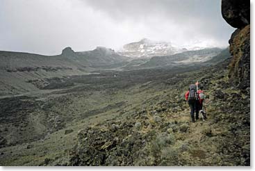 Hiking to Moir Camp with the Lava Tower in the distance