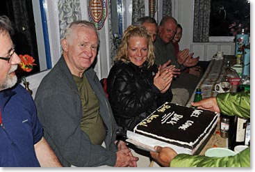 We’ve had a cake each of our first two nights on the trail.  This was Doc’s welcome back cake from the Sherpas.