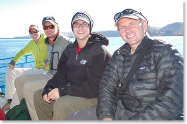 The team decided to stay on top of the boat to see the views and take photos.  Bart, Jared, Lucas and Nathan.