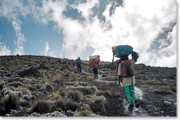 Strong porters carry our supplies up the mountain.