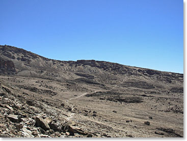 We have climbed above tree line and now there are few plants – just rocks, snow and ice from here on up.