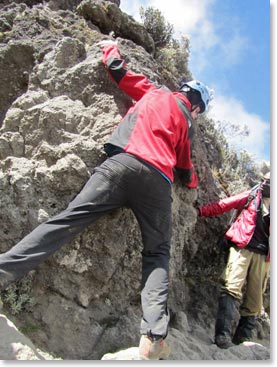 Brennen skillfully scales the Barranco Wall.