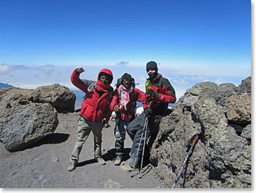 Taking a water break on summit day – getting close.