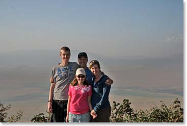 Family portrait on the rim of the Ngorongoro Crater
