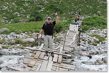 We began the day by crossing a rickety bridge to approach the lateral moraine of the glacier across from our lodge