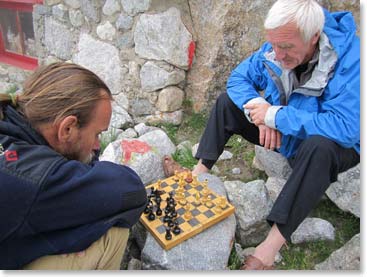 Russians love getting away to the mountains. These two fellows enjoyed a long game of chess in the sunlit mountain meadow outside our cabin at 10,000 feet.