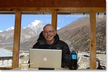 This morning Robert was online in our lodge sunroom.