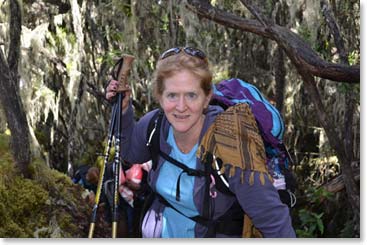 Susan working here way through the thinning trees at the top of the forest