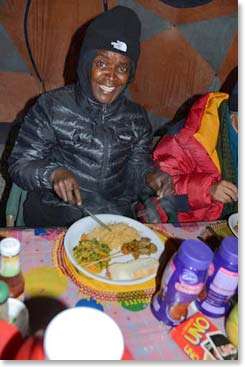 Later, Rita appreciates the excellent meal that she is about to enjoy at 16,000 feet .