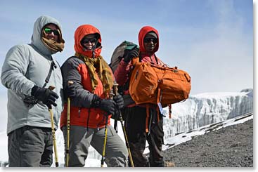 Time to move on. Kornel, Susan and Steve move out from Stella for Uhuru Peak, the very top of Kili.