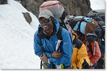 Time to move on. Kornel, Susan and Steve move out from Stella for Uhuru Peak, the very top of Kili.