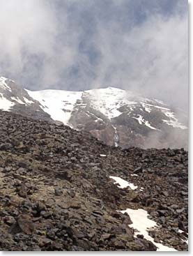 Looking at Ararat from near our high point. Our clinging route day after tomorrow will ascend on the left side then traverse right to the summit.