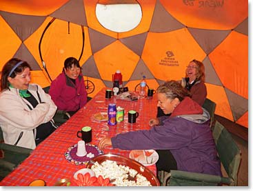We had the afternoon off at Lava tower camp. We enjoyed burritos and fresh steamed vegetables for lunch, then relaxed. Merran organized a game of “ Liar’s Dice” in the dining tent