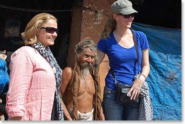 Tina and Lauren made friends with a Holy Man at Pashupatinath, the Hindu Temple 
