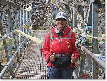 Sharon steps off the bridge after a thrilling crossing.