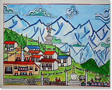 Some of the kids do paintings depicting Sherpa life in the same style that Ang Pasang and the Thangka painters do.