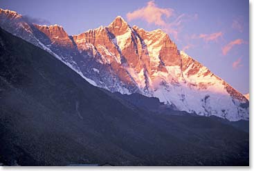 Lhotse, the fourth highest mountain in the world stood before us up the valley.