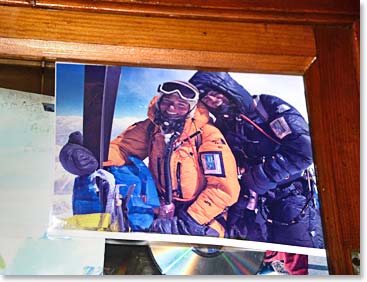 In Geshe’s room there are photographs of numerous successful Berg Adventures climbs.  Here is Kit and Rob DesLauriers on the summit of Everest, October 18th 2006 – six years ago.