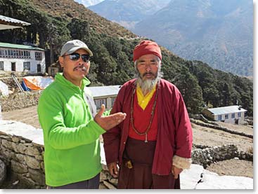 In the bright sunlight we ran into the new caretaker of the centuries old Pangboche Monastery.  He is a Tilku, from nearby Tengboche whose job it is to care for the village holy spot.