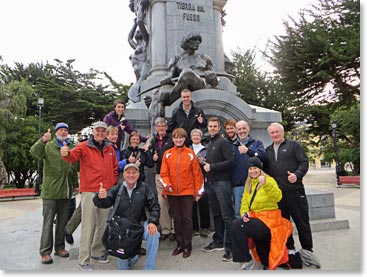In the Plaza there is a statue of Magellen, with natives of Patagonia at his feet. Our team posed here for our fist group photo.
