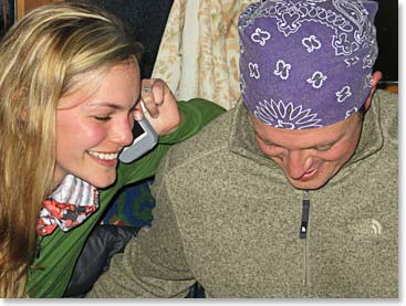 From 13,100 feet in the Himalayas, Cassidy called to tell her Mom the good news.  Her ring is beautiful!