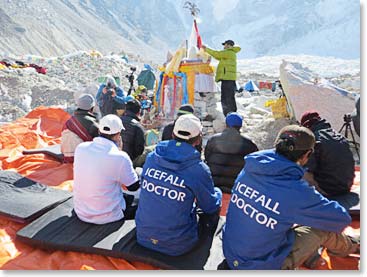 The Berg Adventures Climbers are all at Camp I but the pooja ceremonies continue at Base Camp as teams arrive and prepare for the season.