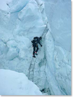 Down climbing ladders on the way home to Base Camp after our 5 nights in the Western Cwm