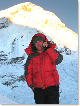 Wally calling in a dispatch from Everest Base Camp