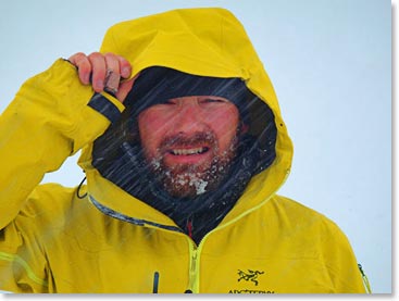 Steve in inclement weather high in the western cwm, near camp II