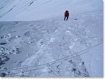 A climber making their way to Camp III