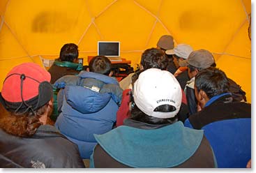 Movie night at base camp