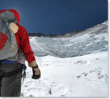 Camp III is way up there in the middle of the Lhotse Face 