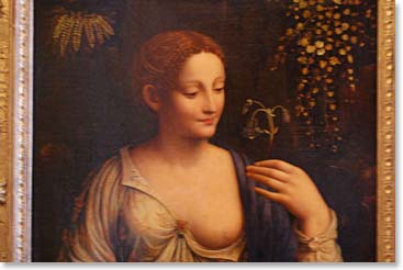 Francesco Melzi’s “Flora”, 1520’s. It depicts the Goddess Flora, the protector of the plant world, with a theme reflecting the mystery of life and the renewal of nature. 