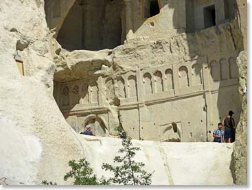 Goreme Open Air Museum where the group would have seen beautiful rock cut churches and the incredible wall paintings that decorate the interior of this historical site.