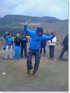 The group showed off some of their skills while at the Moir Camp; right before heading up to the Lava tower camp and Arrow Glacier.