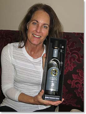 Carolyn and the Beluga Vodka she bought. It is one of the world’s best Vodka’s and not available for purchase in many places.