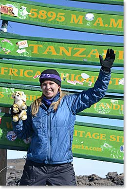 Later, Autumn brought out her companies mascot, a Cheetah!  This was on the true summit, Uhuru  Peak, elevation 19,340 feet.