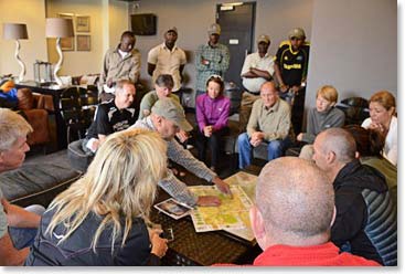 We started our morning looking over maps of our climbing and wildlife safari routes